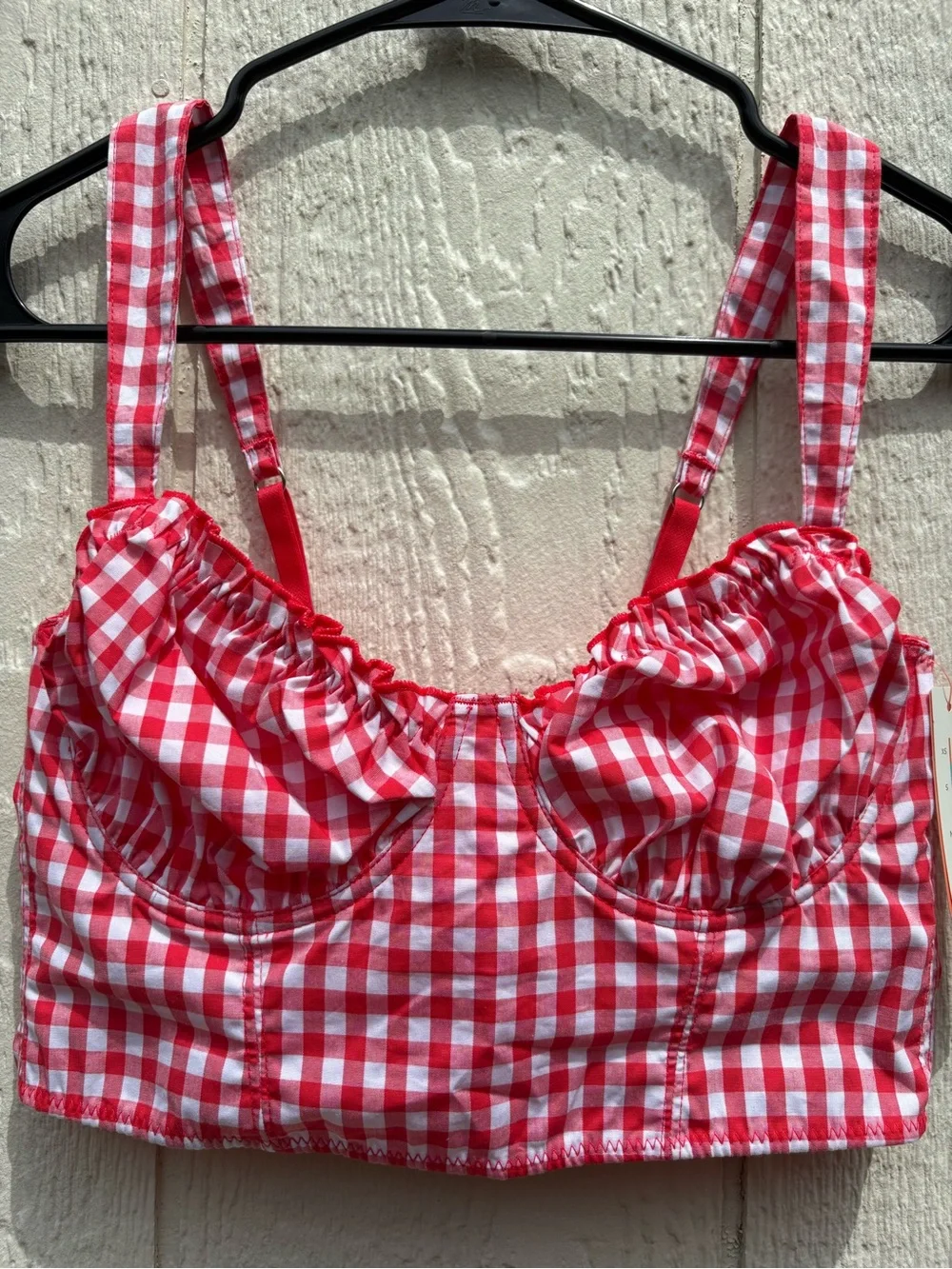 Colsie Gingham Woven Corset Bra in Cosmic Red. Size S NWT - Picture 1 of 9